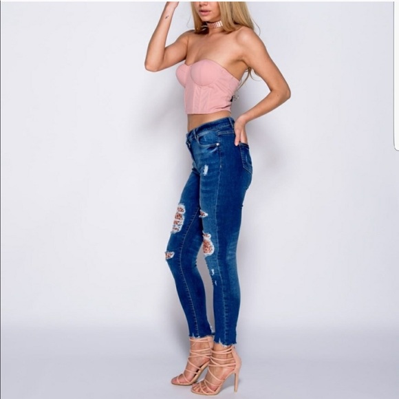 FINAL PRICE Rose Gold Sequin Skinny Jeans - Picture 3 of 8